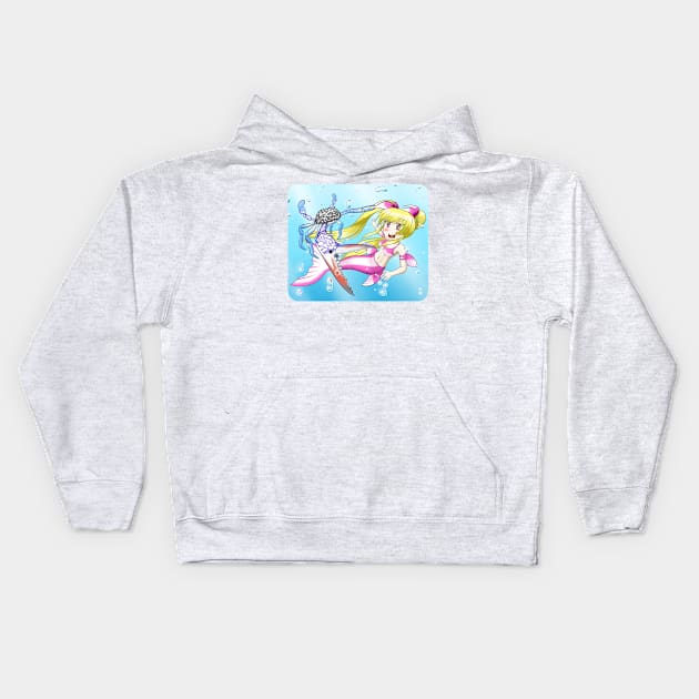 Mermaid swimming with Crab Kids Hoodie by TeriyakiPigeon